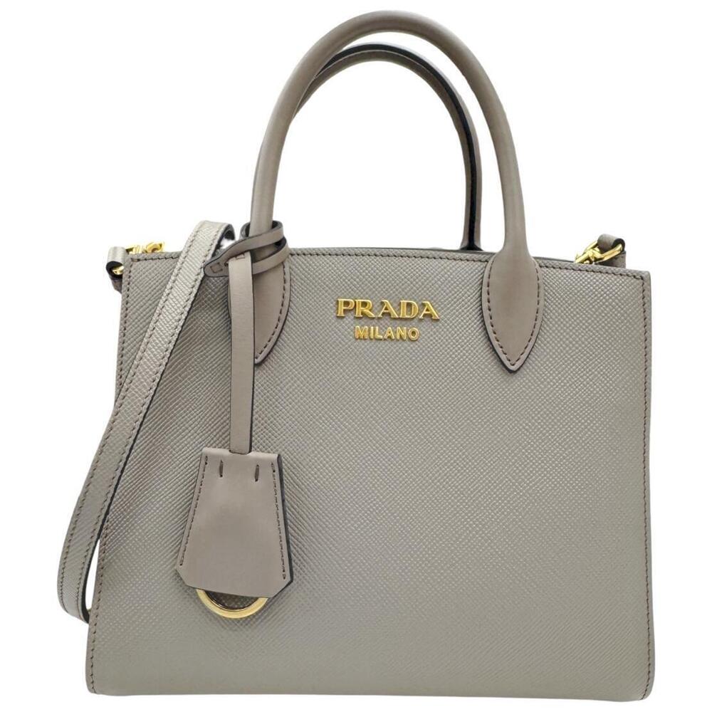 Prada Saffiano Leather Bag 2Way Shoulder Bag Greige Gray